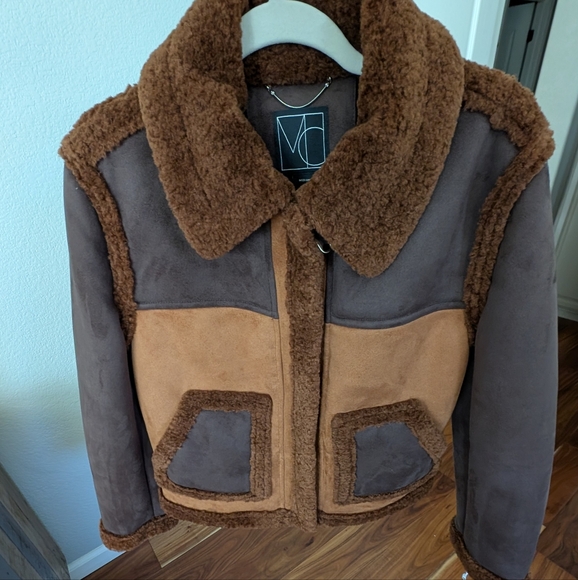 Mercer Collective Atlas Faux Shearling Jacket Cognac Dark Brown Size Large Nwt - Picture 6 of 11